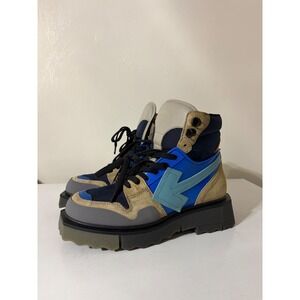 Off-White Hiking Sneaker Boots Mens Blue Tan Colorblock Sponge Sole Excellent